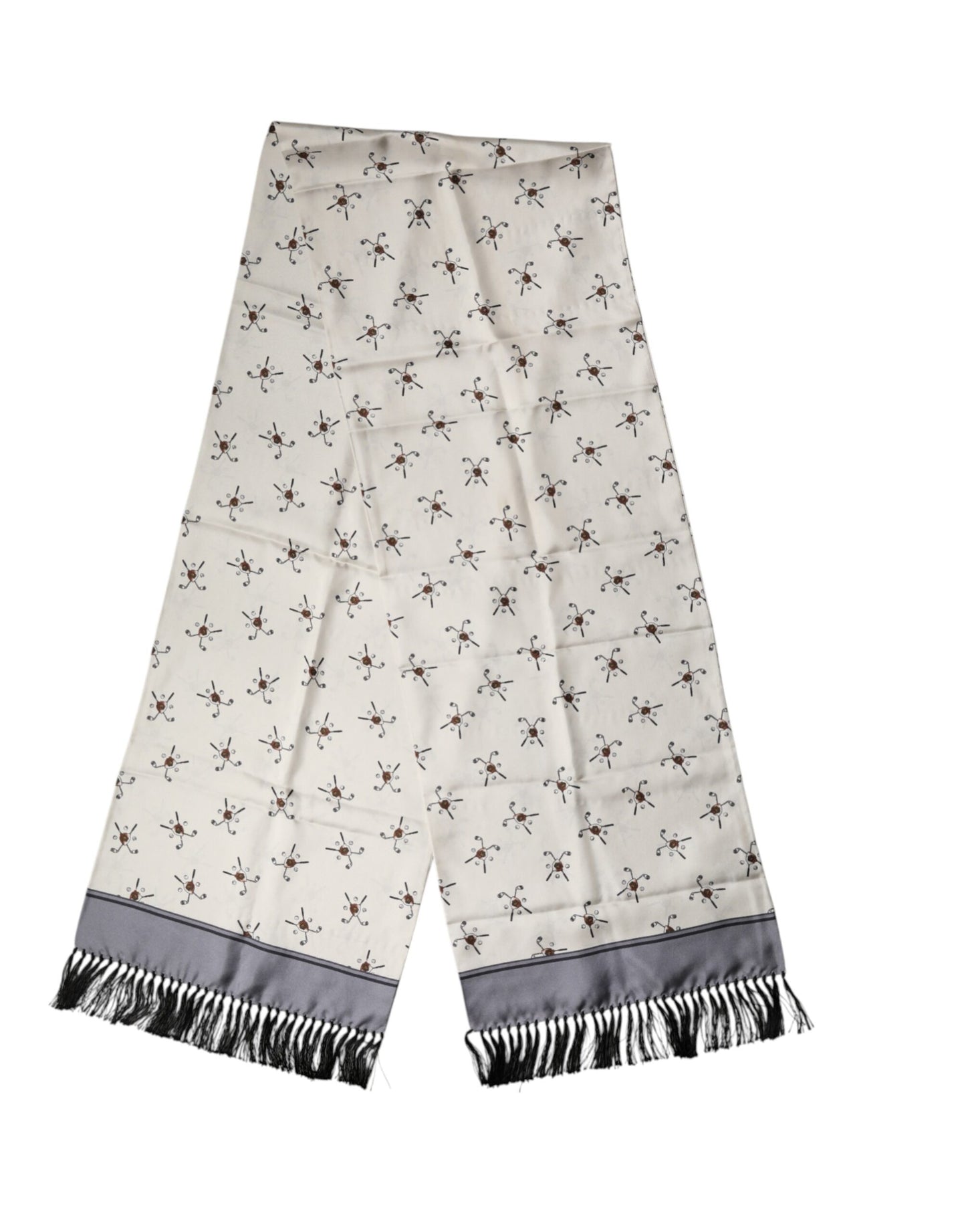 Dolce & Gabbana White Printed Fringes Wrap Foulard Men 183cm x 33cm Scarf