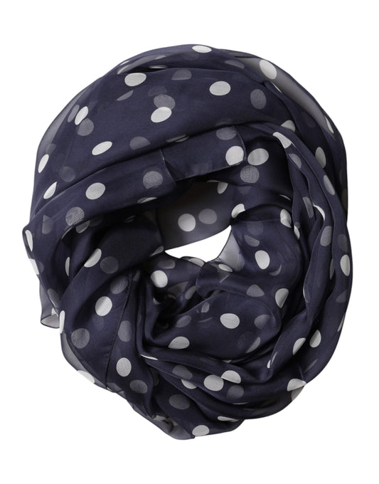 Dolce & Gabbana Blue Polka Dot Silk Neck Wrap Shawl 205cm x 132cm Scarf