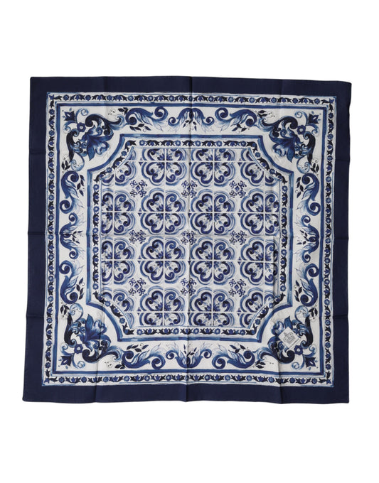 Dolce & Gabbana Blue Majolica Cotton Square Lace Stole 53cm x 53cm Scarf