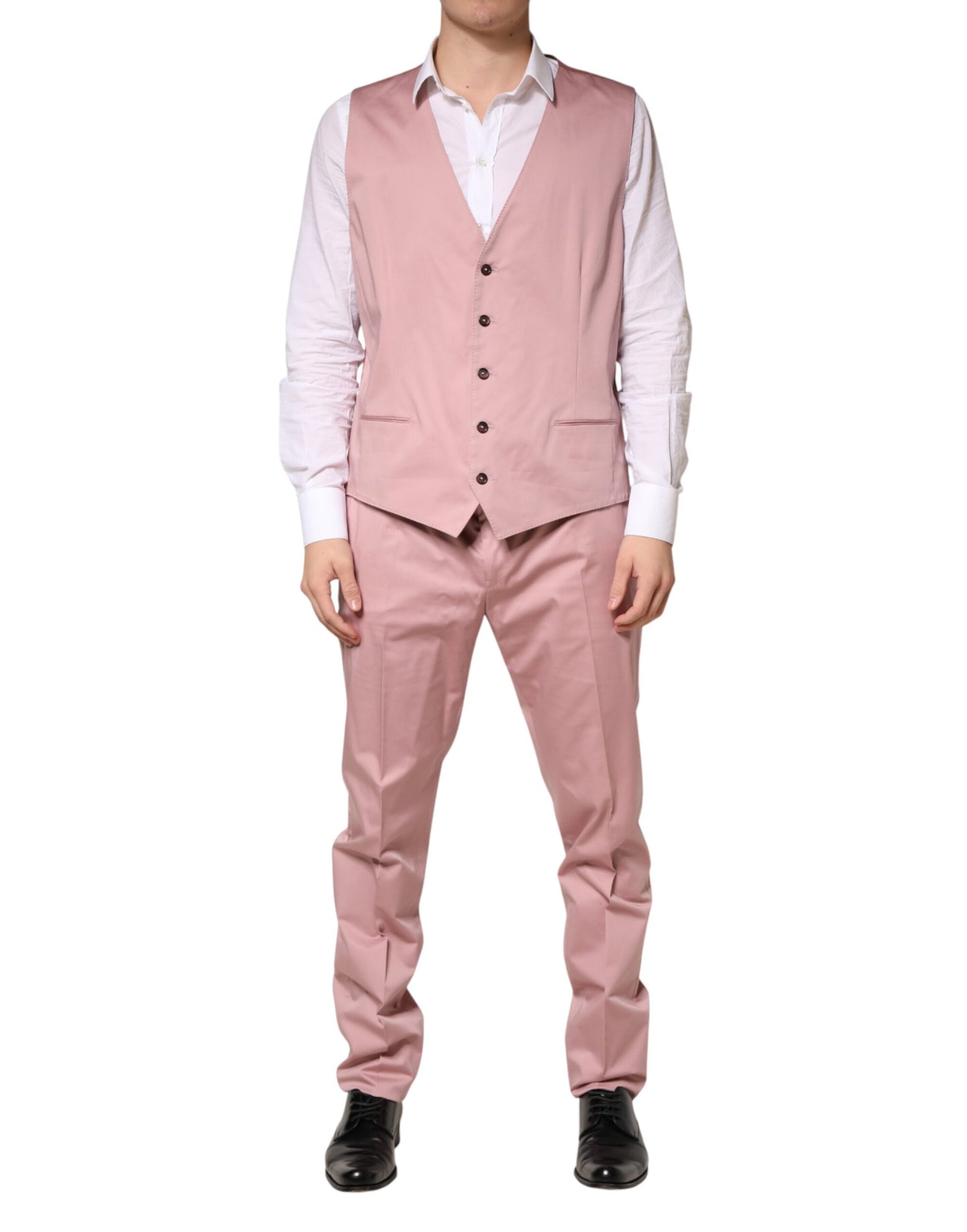 Dolce & Gabbana Pink Cotton Single Breasted 3 Piece Suit