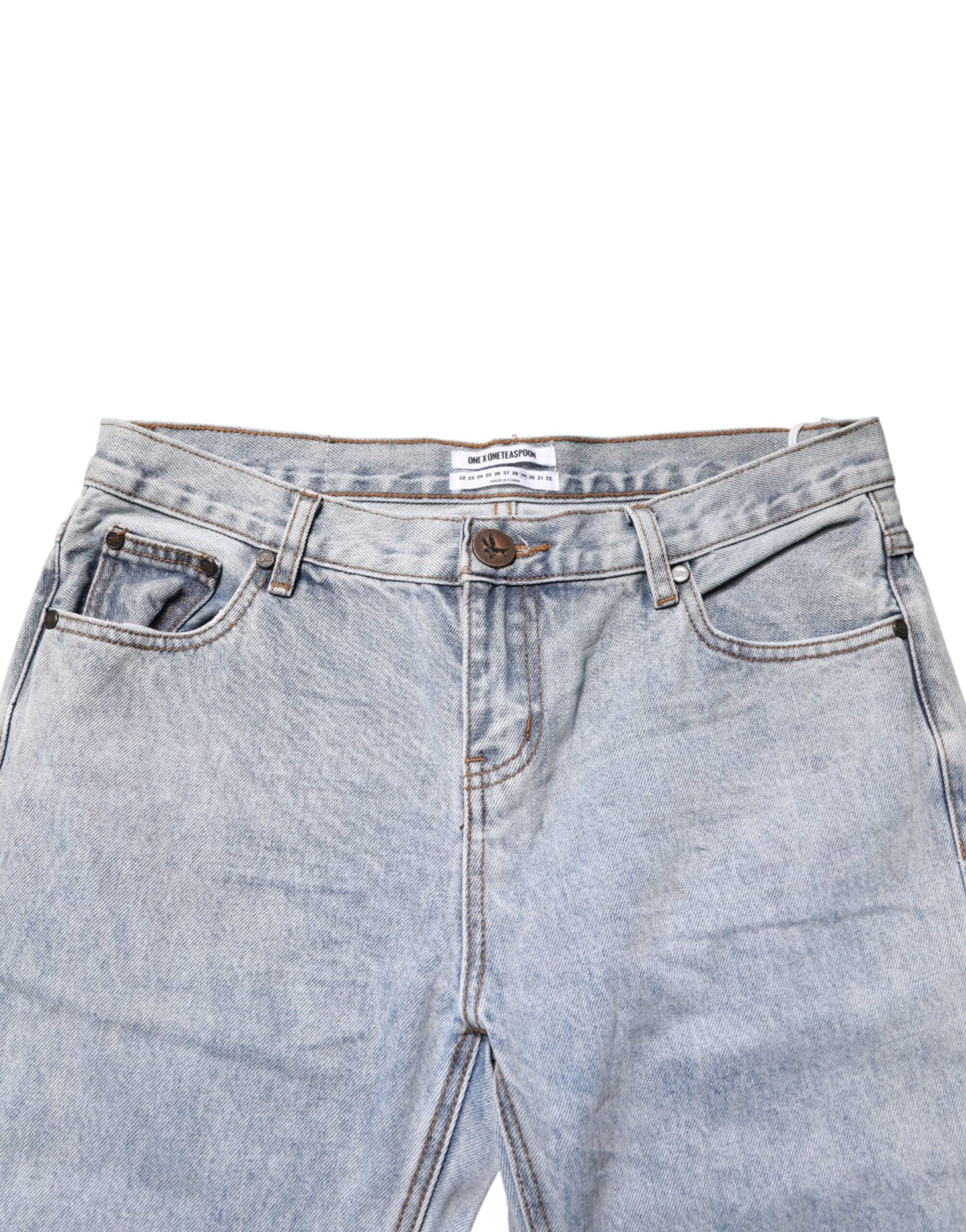One Teaspoon Light Blue Tattered Mid Waist Straight Denim Jeans