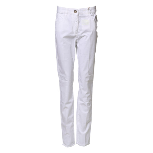 Peserico White Cotton Skinny Mid Waist Chino Trouser Pants