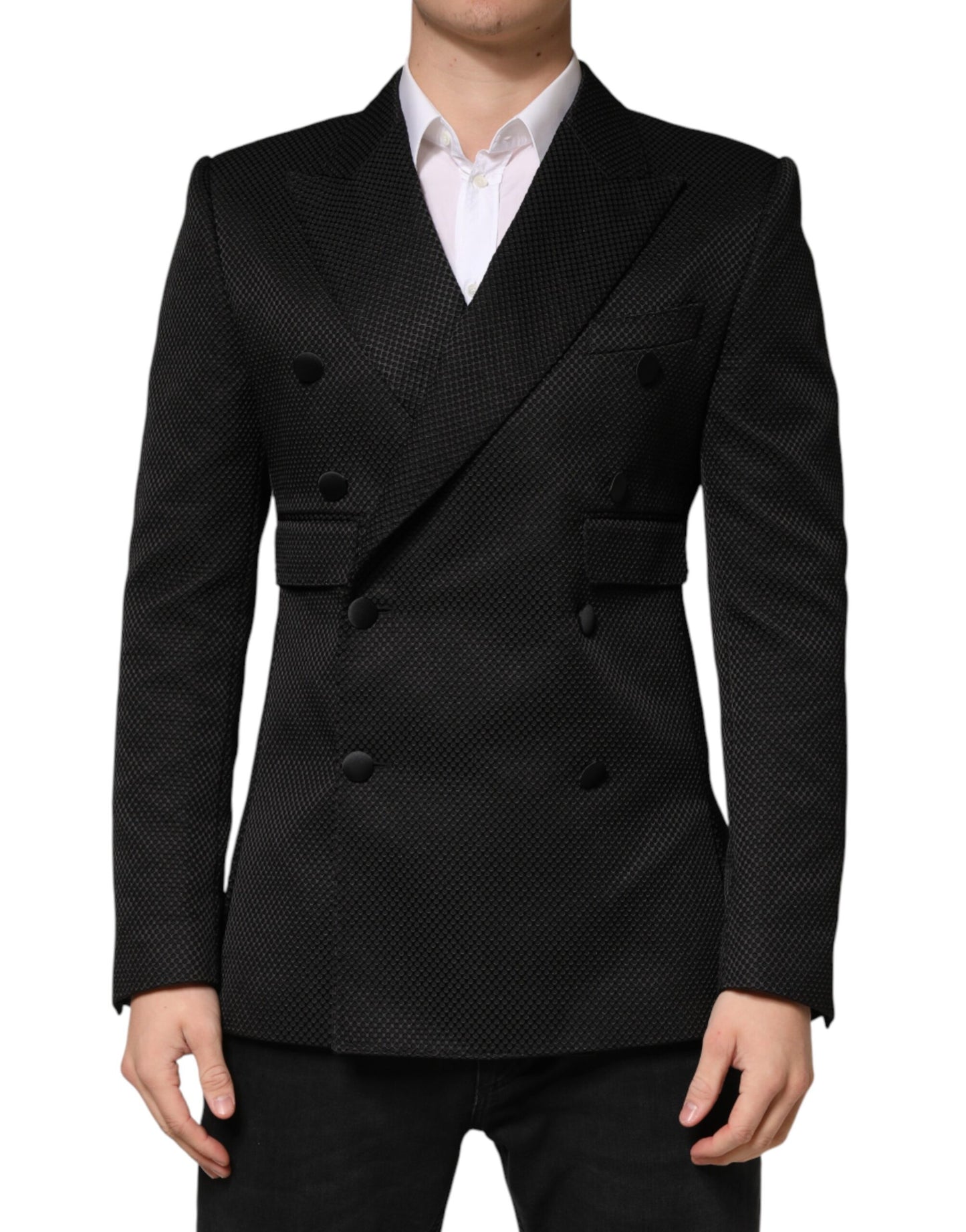 Dolce & Gabbana Black Cotton Double Breasted 2 Button Blazer