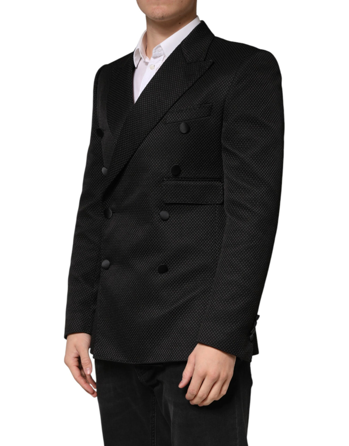 Dolce & Gabbana Black Cotton Double Breasted 2 Button Blazer