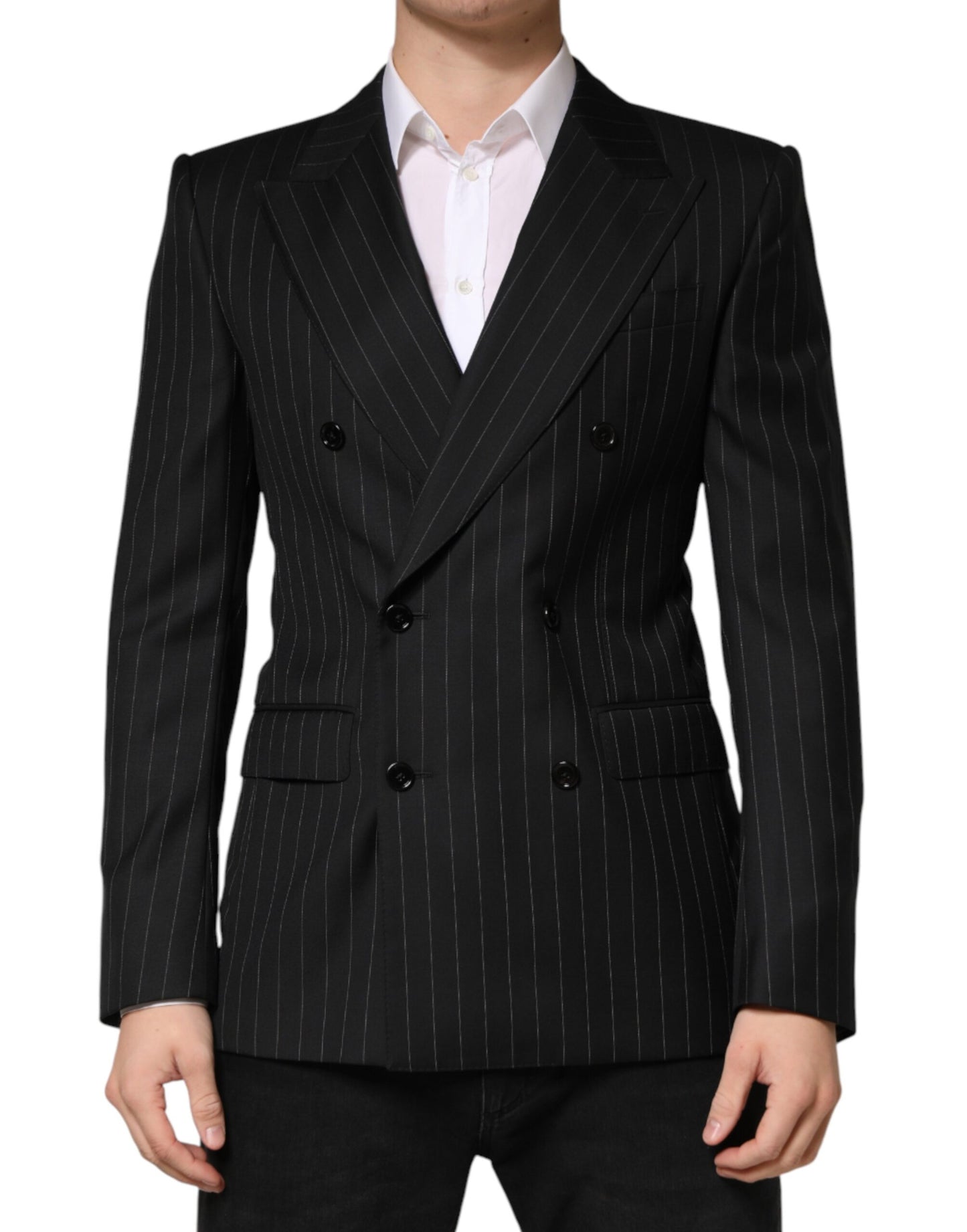 Dolce & Gabbana Black Stripes Double Breasted 2Button Blazer
