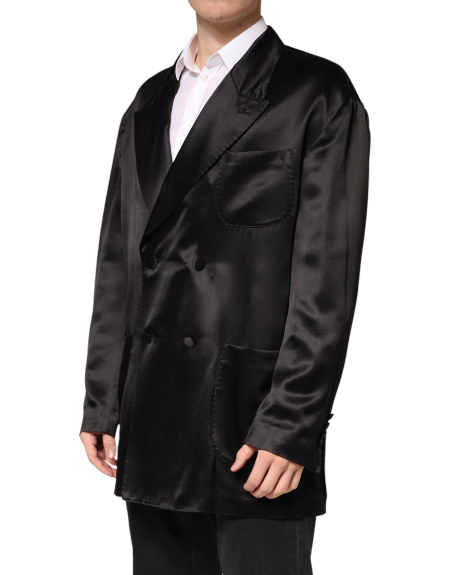 Dolce & Gabbana Black Silk Double Breasted 2 Button Blazer