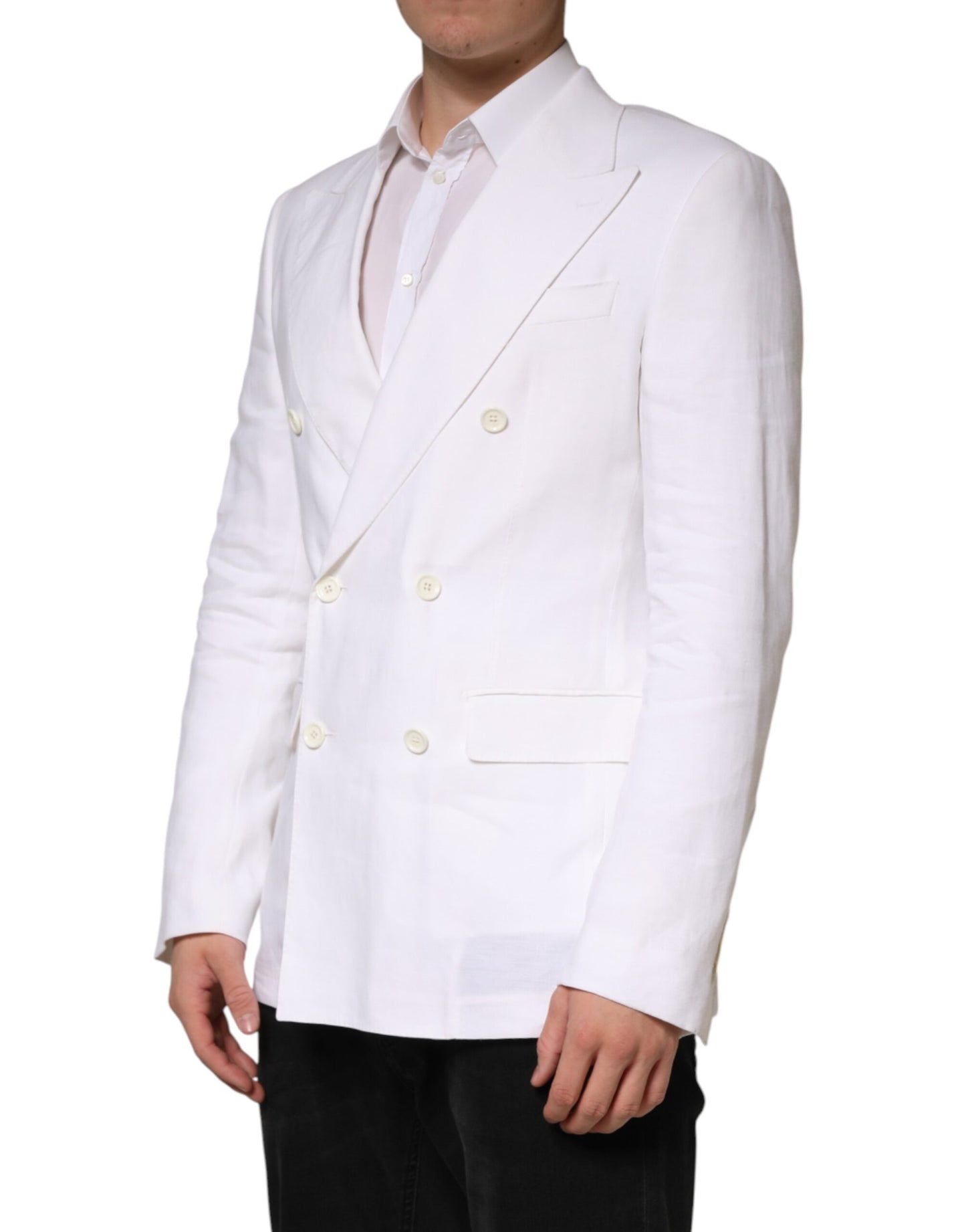 Dolce & Gabbana White Linen Double Breasted 2 Button Blazer