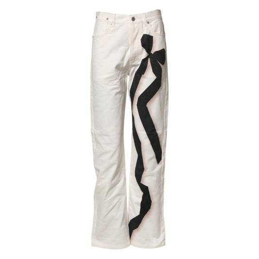 Dries Van Noten White Straight Bow Details Denim Casual Jeans