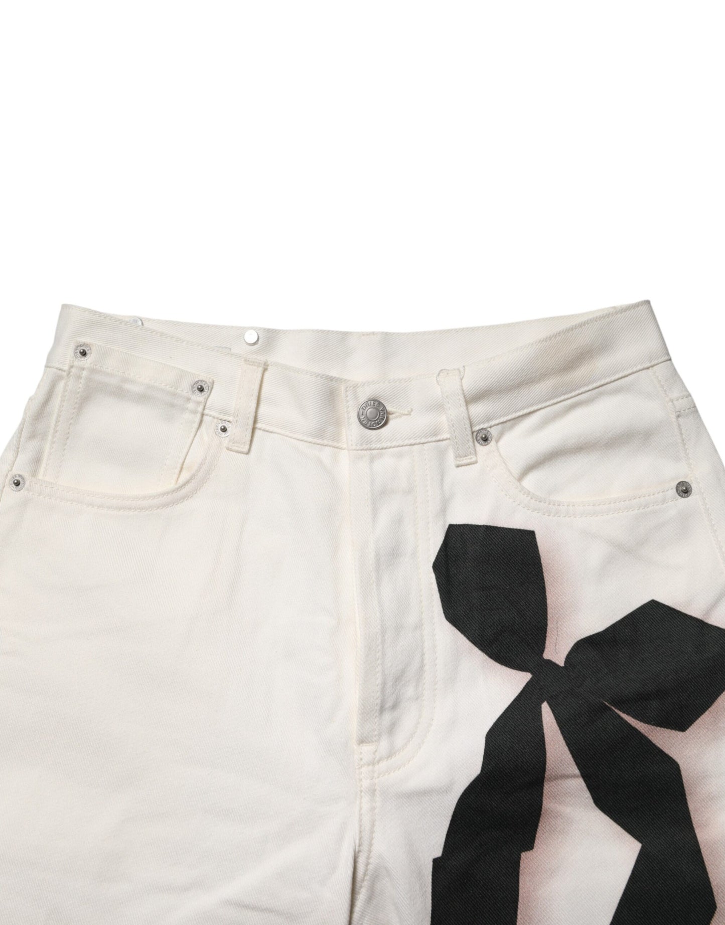 Dries Van Noten White Straight Bow Details Denim Casual Jeans