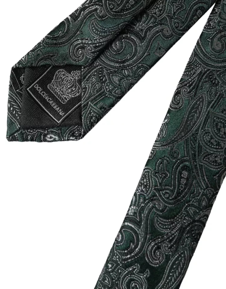 Dolce &amp; Gabbana Green Floral Pattern 100% Silk Adjustable Men's Tie